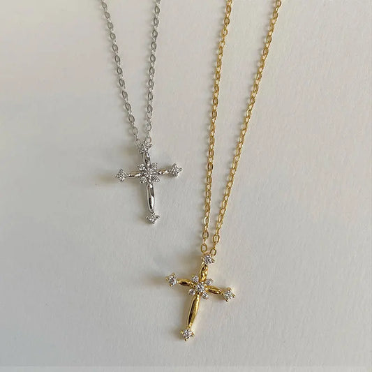 Glamorous Stainless Steel Zircon Cross Pendant Necklace - Premium Jewellery