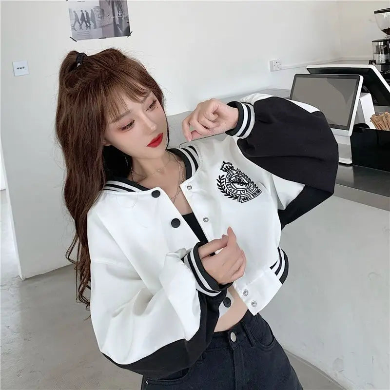 Women's Long Sleeve Casual Y2K Embroidered Crop-Top Jacket