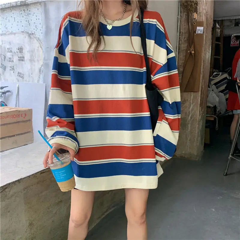 Women's Multi-Striped Long Sleeve Summer Tee: PREMIUM QUALITY T-shirt