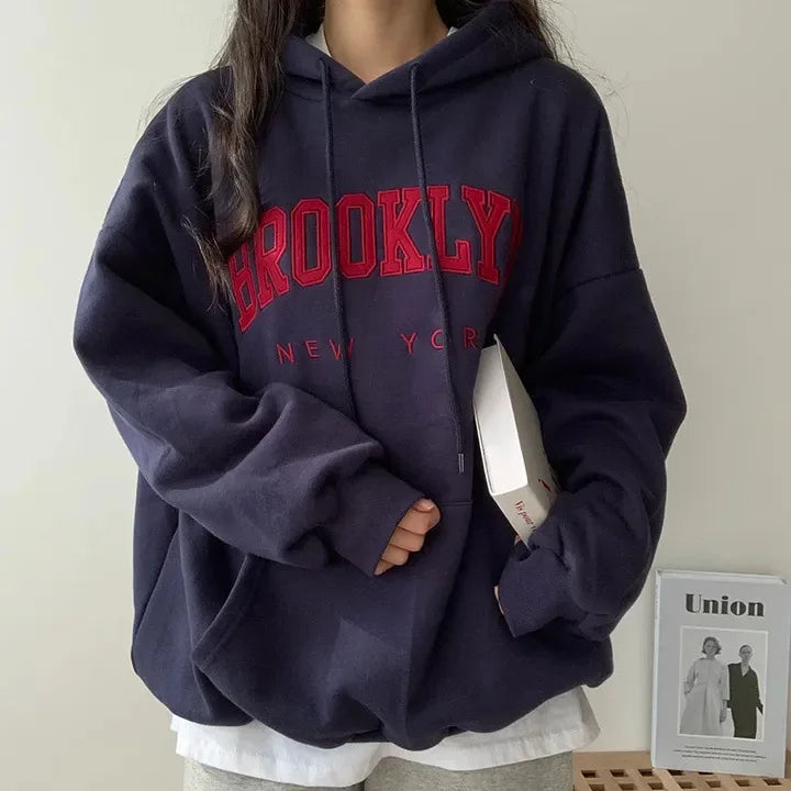 Letter Print Women's Sweatshirt: Warm Hooded Streetwear Pullover