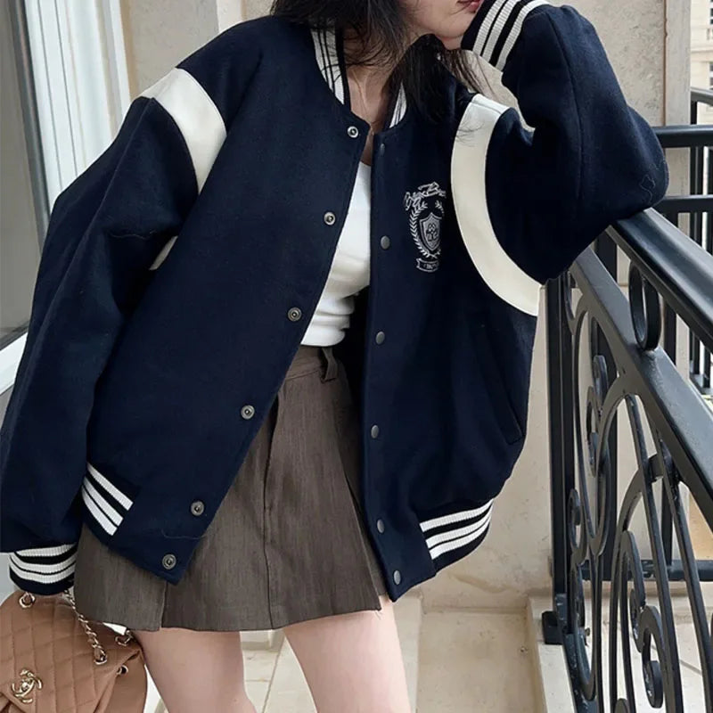 Vintage Cropped 90s Varsity Baseball Jackets Women’s Fashion Patchwork