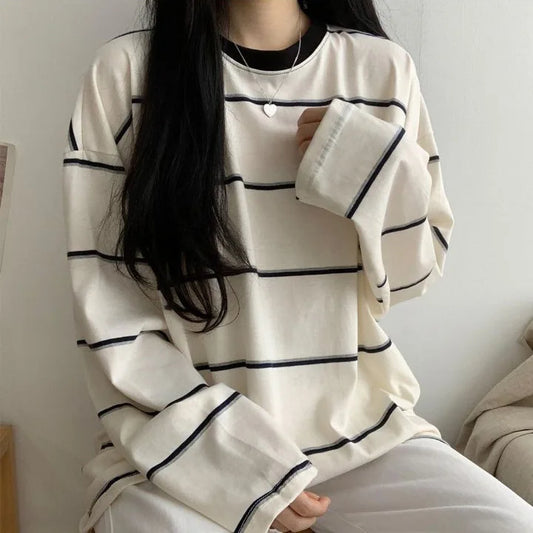 Women's Trendy Striped Long Sleeve T-Shirt - Women's Cute Sweatshirt