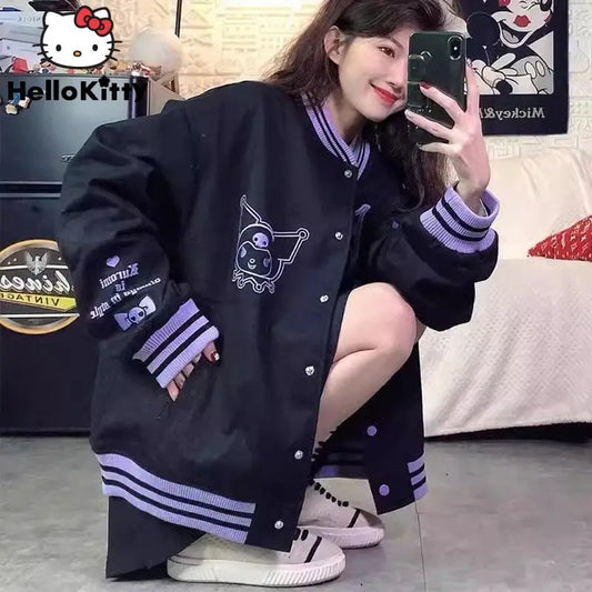 Sanrio Kuromi Y2K Aesthetic Girls' Hip Hop Bomber Jacket