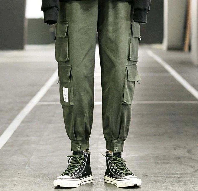 Men's Fleece-Lined Harem Cargo Pants - Multi-Pocket, Baggy Cotton Trousers