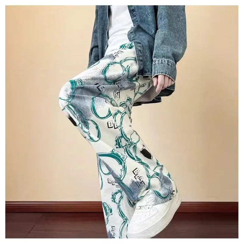 Men's Print Loose Drawstring Pants - Korean Baggy Sweatpants