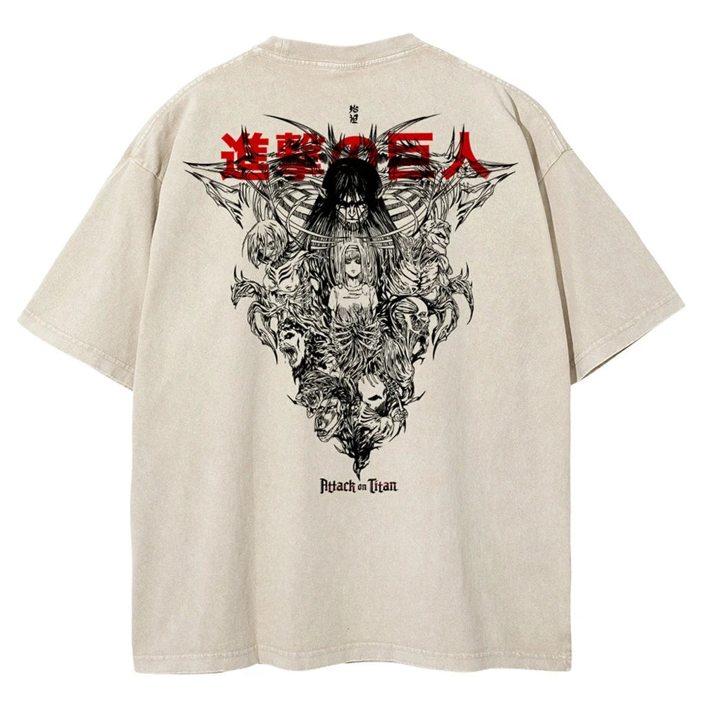 Men's Washed Attack On Titan Hip Hop Oversized Vintage T-Shirt