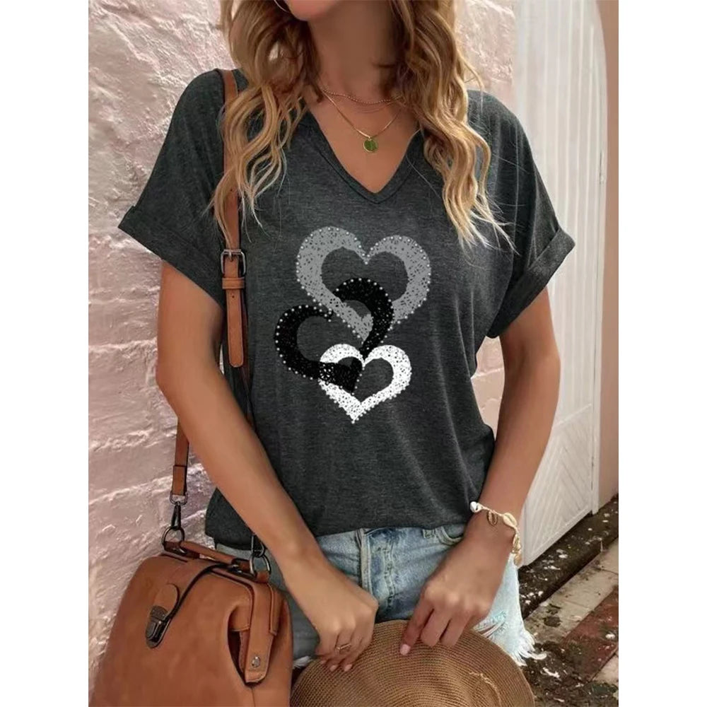 Heart Shape 3D Print T-Shirt for Women