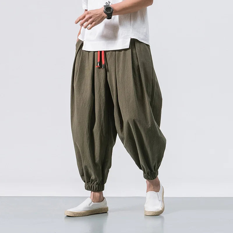 Harajuku Streetwear: Men's Oversized Linen Harem Pants, Loose & Casual - Show Details