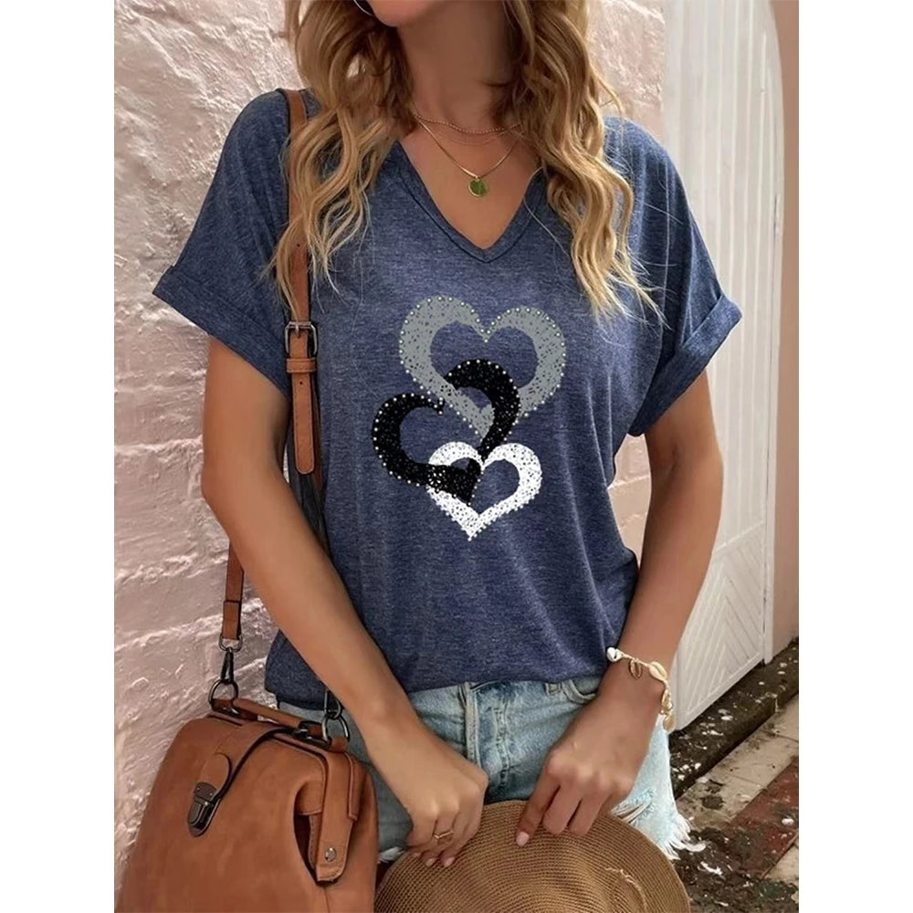 Heart Shape 3D Print T-Shirt for Women