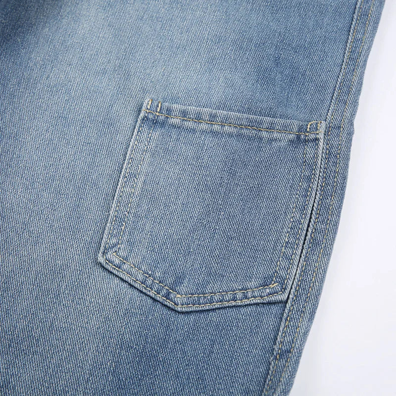 Women's High Waist Star Print Jeans: Streetwear Style, Comfortable Denim.