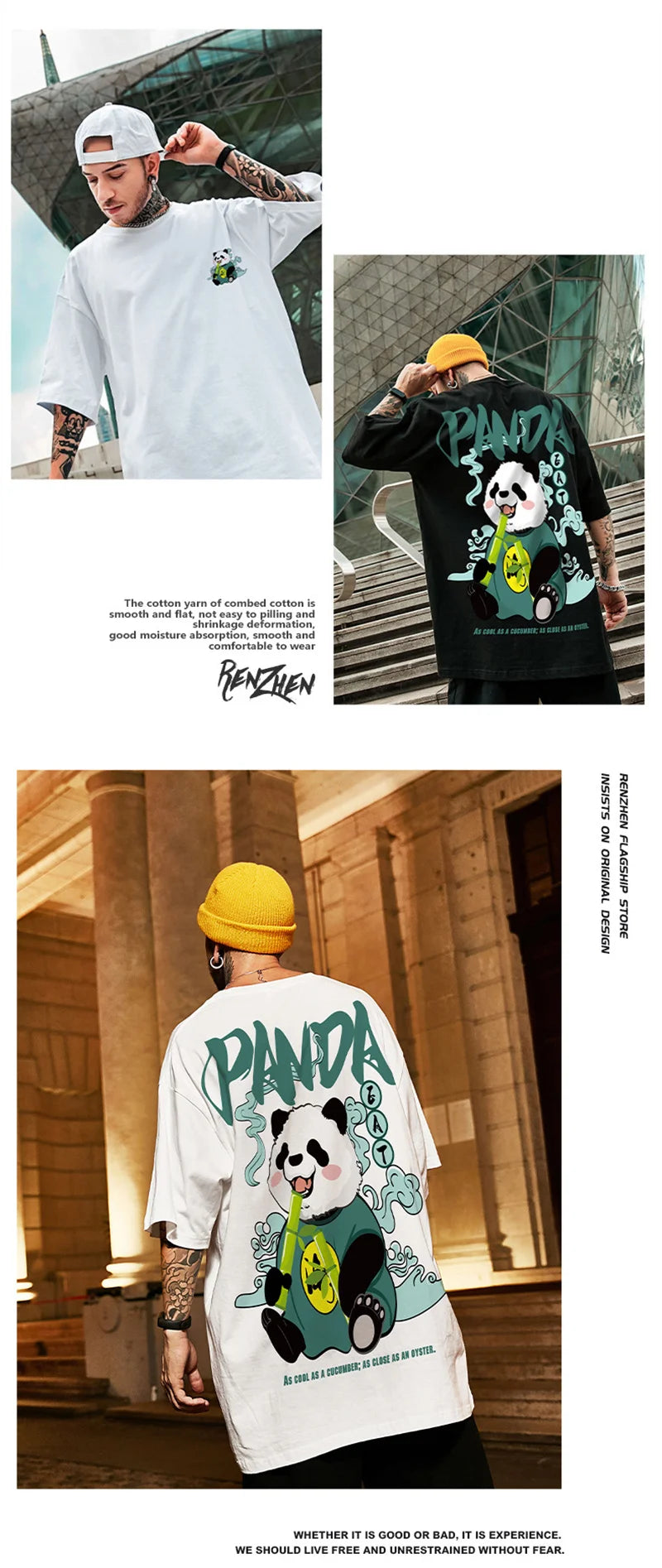 Men's Kawaii Vintage Panda Print T-Shirt Casual Summer Tee