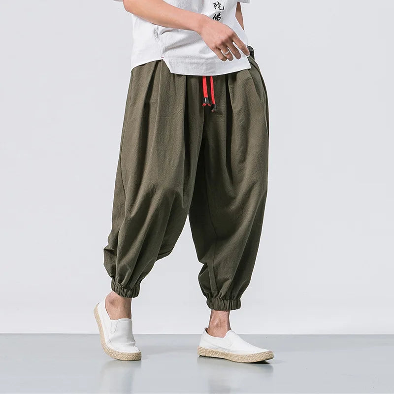 Harajuku Streetwear: Men's Oversized Linen Harem Pants, Loose & Casual - Show Details