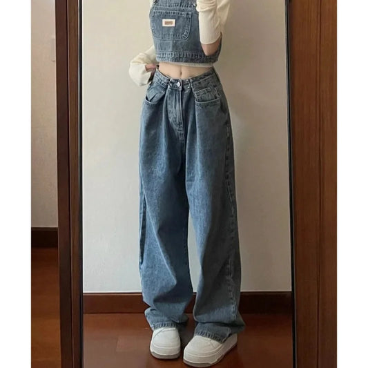 Women's Vintage Denim Baggy High Waist Jeans Korean Fashion Streetwear