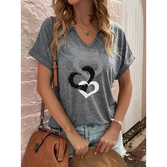 Heart Shape 3D Print T-Shirt for Women