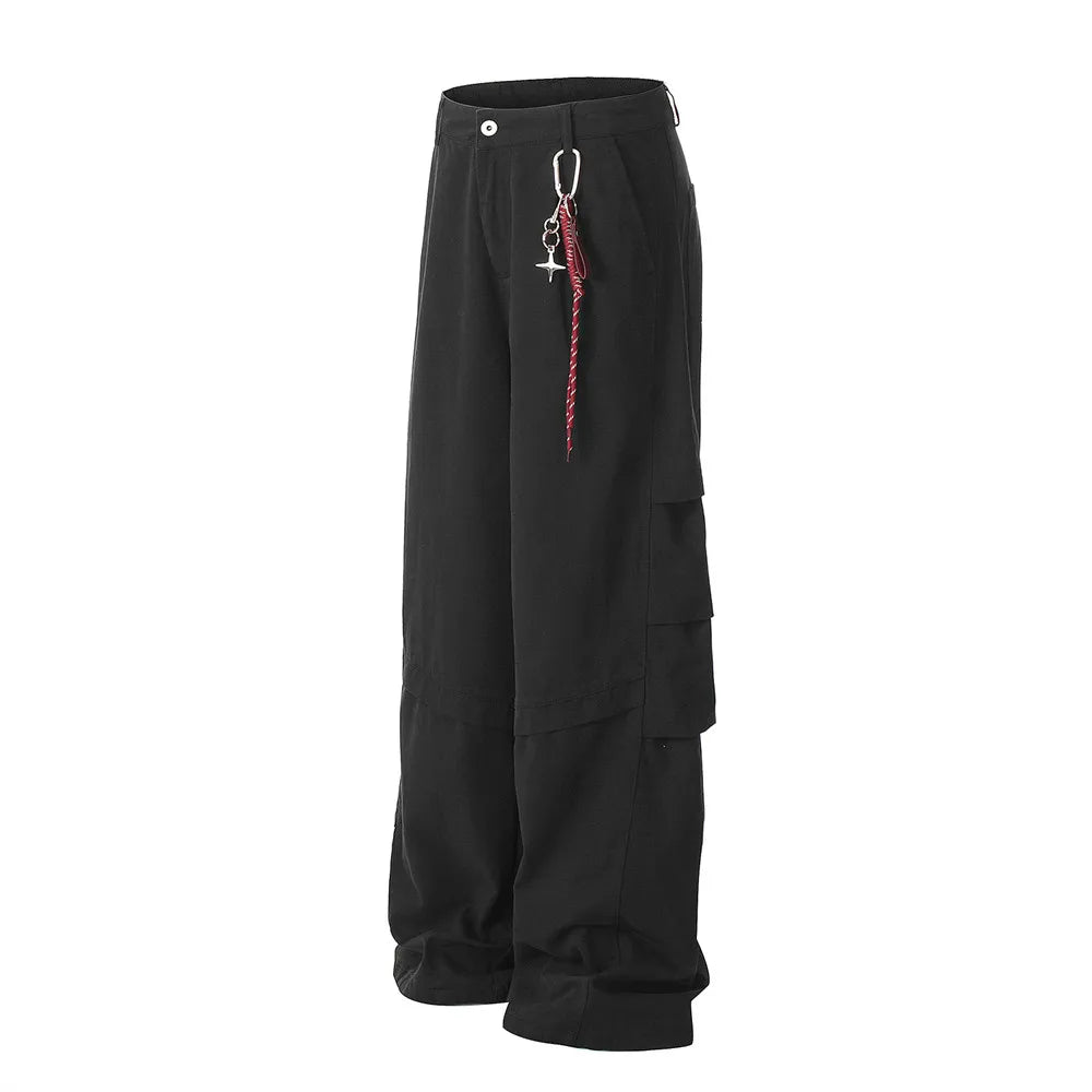 Men's Chain Cargo Pants - Spliced Pocket Loose Wide-Leg Streetwear