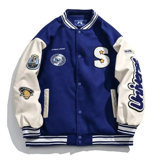 American "Harajuku Blue College Bomber: Hip Hop Spring-Autumn Men's Jacket"