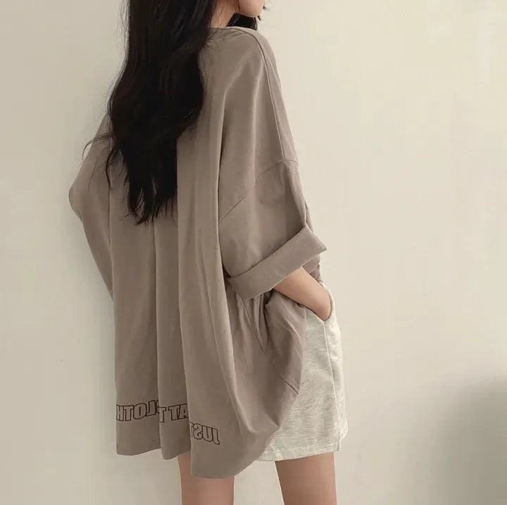 2024 Spring Solid Oversized Harajuku Long Sleeve Split T-Shirt