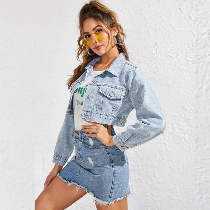 Women's Crop top denim jacket - fashionable, high-quality denim Jacket