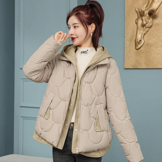 Winter Jackets for Women: Fake Two-Piece Hooded Parkas