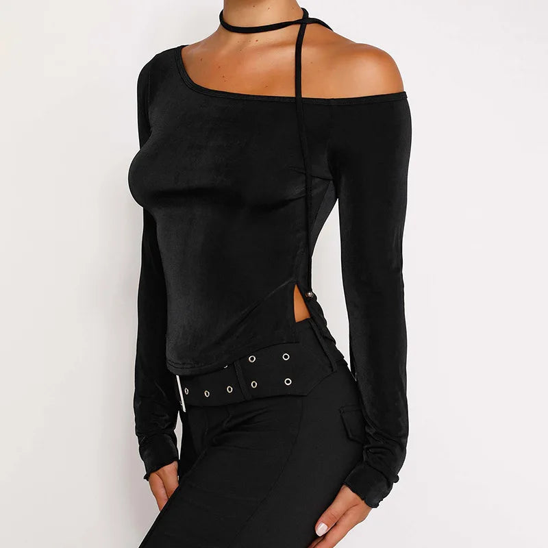 Women's Y2K Off Shoulder Slim Crop Top: Vintage Streetwear for Women