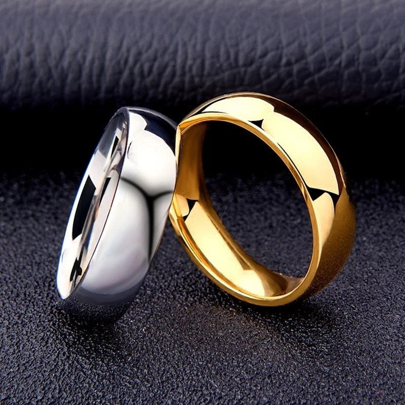 Stainless Steel Smooth Cambered Ring 6mm Wide Geometric Gold Ring