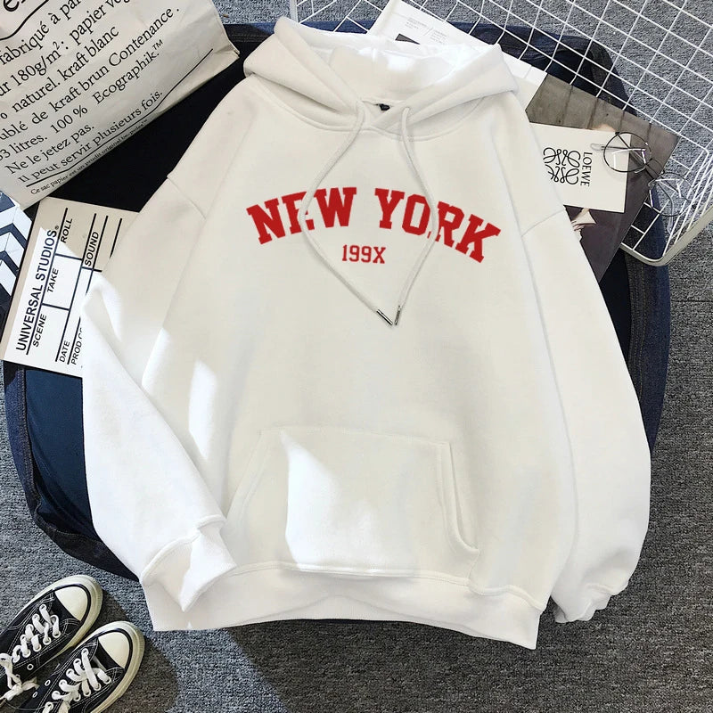 Unisex New York & Brooklyn Letter Print Hoodie - Oversized Hoodies