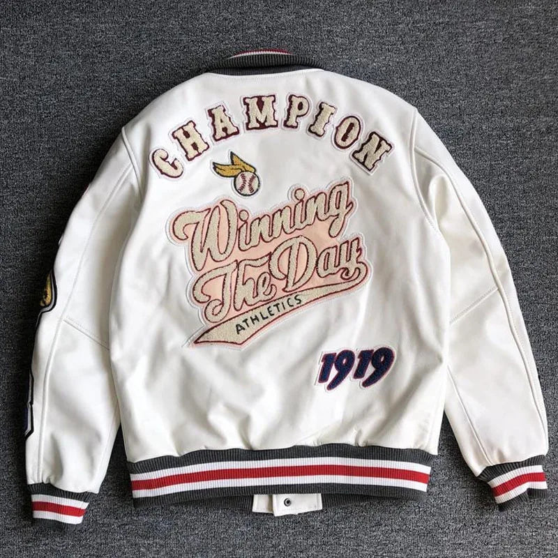 Harajuku PU Leather Baseball Jacket: Y2K Letter Embroidery Motorcycler