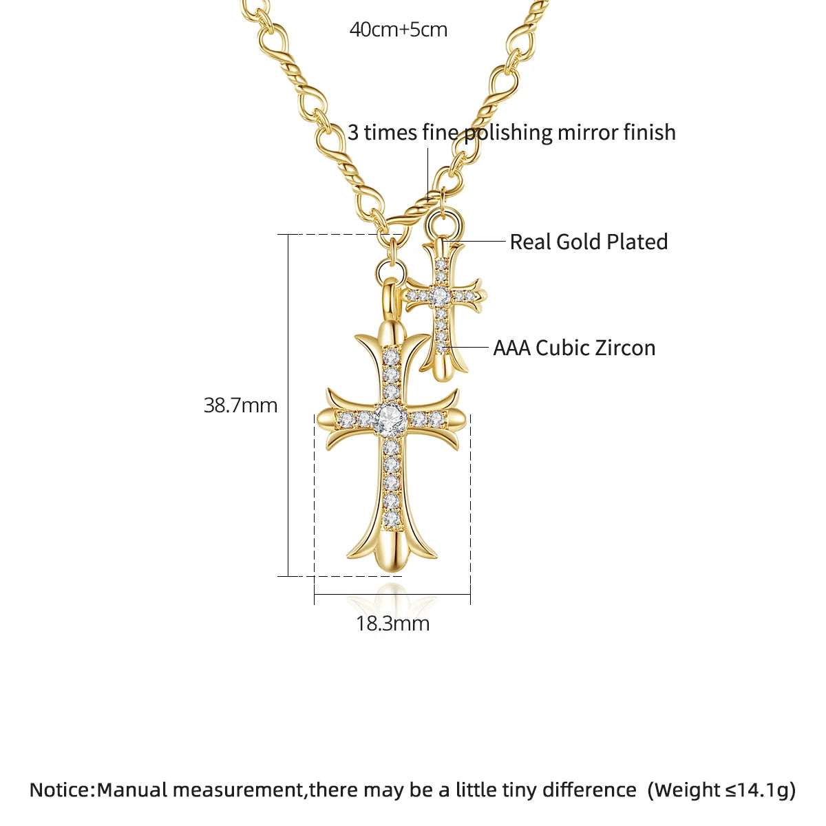 Gold Cross Necklace with CZ Pendant - Fashion Punk Gift