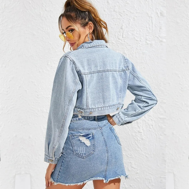 Women's Crop top denim jacket - fashionable, high-quality denim Jacket