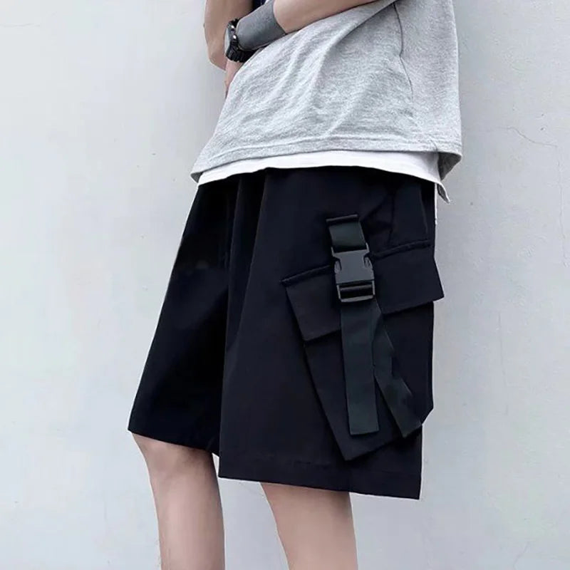 Men's Summer Streetwear White Shorts with Pockets and Ribbons