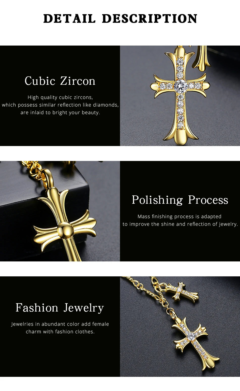 Gold Cross Necklace with CZ Pendant - Fashion Punk Gift