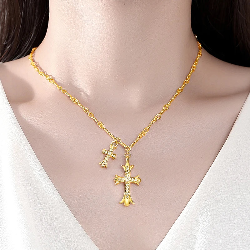 Gold Cross Necklace with CZ Pendant - Fashion Punk Gift