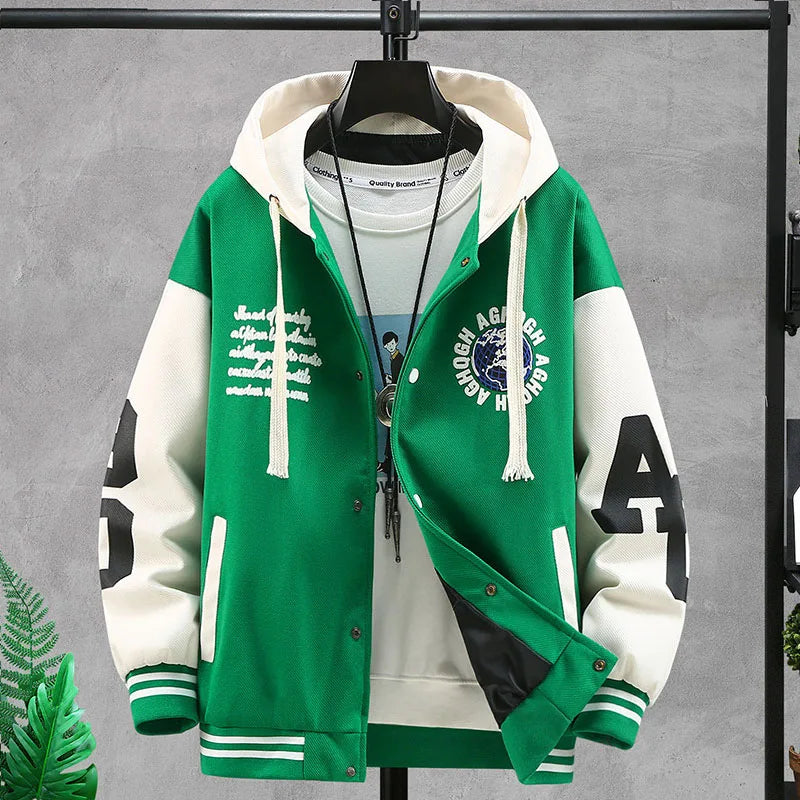 Boys Hooded Baseball Jacket - Hip Hop Style Jackets for Men