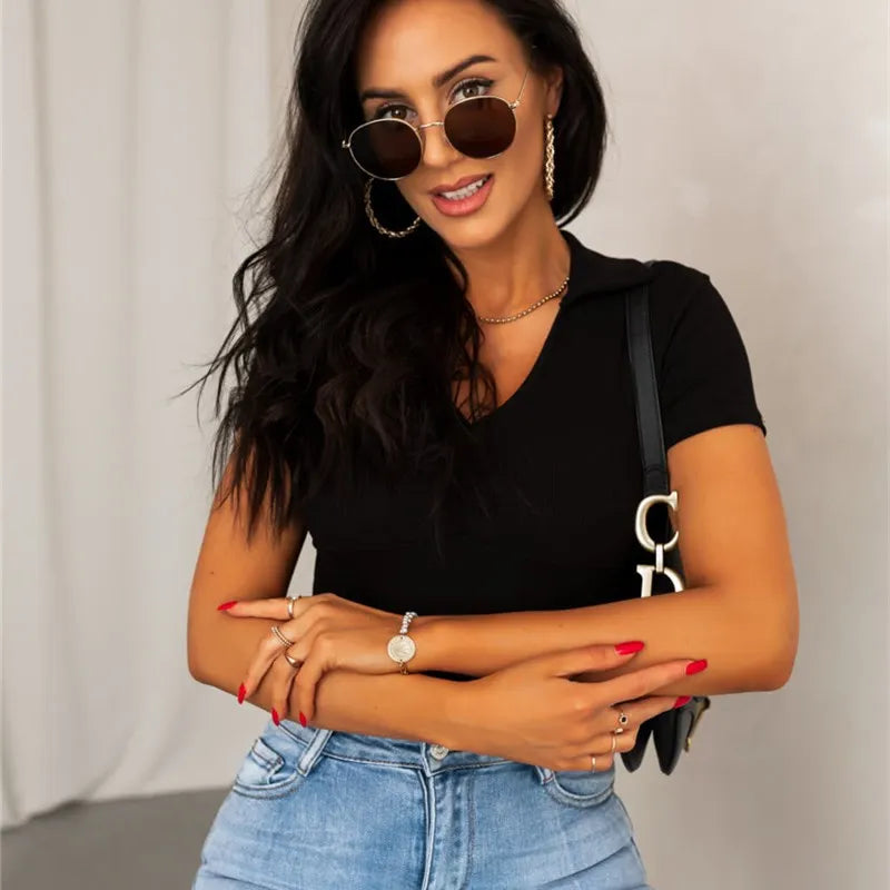 Summer Sexy V-neck Slim Fit Women's Polo T-shirt