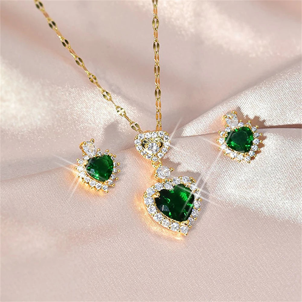 Elegant Green Crystal Necklace & Earrings Set – Perfect Wedding Gift