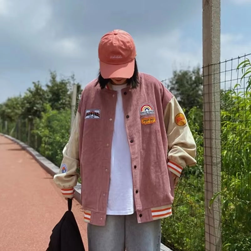 Trendy Women’s Baseball Jacket – Spring Autumn Harajuku Corduroy Style