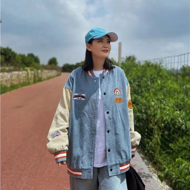 Trendy Women’s Baseball Jacket – Spring Autumn Harajuku Corduroy Style