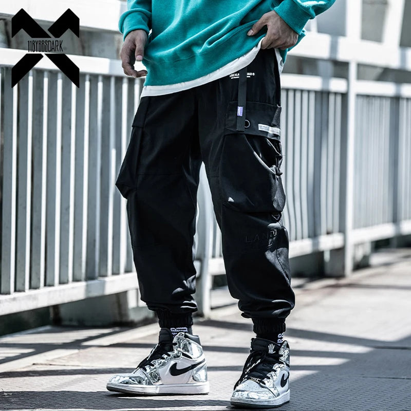 Men's Black Hip Hop Harem Pants with Pockets - High Street Style