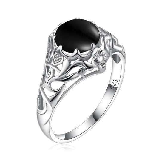 Vintage Black Onyx Gemstone Ring - 925 Sterling Silver & Gold